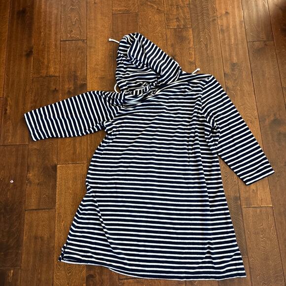 NWT‎ Lands' End Striped V-Neck Terry Hooded Swimsuit Cover Up Dress Blue XS - Picture 6 of 9